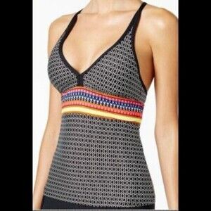 JAG Tankini Top Boy Short Swimsuit Women's Size Medium V-Neck Geo Print Solid